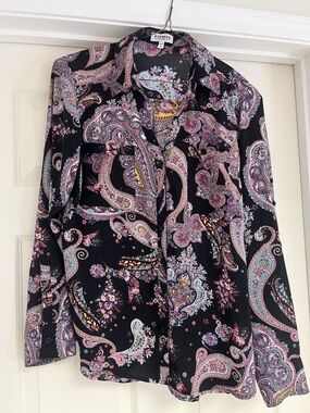 Express Black Paisley Button-Up Blouse